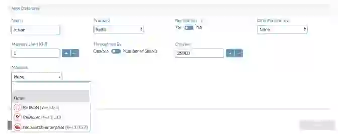 Module selection in New Database creation tool